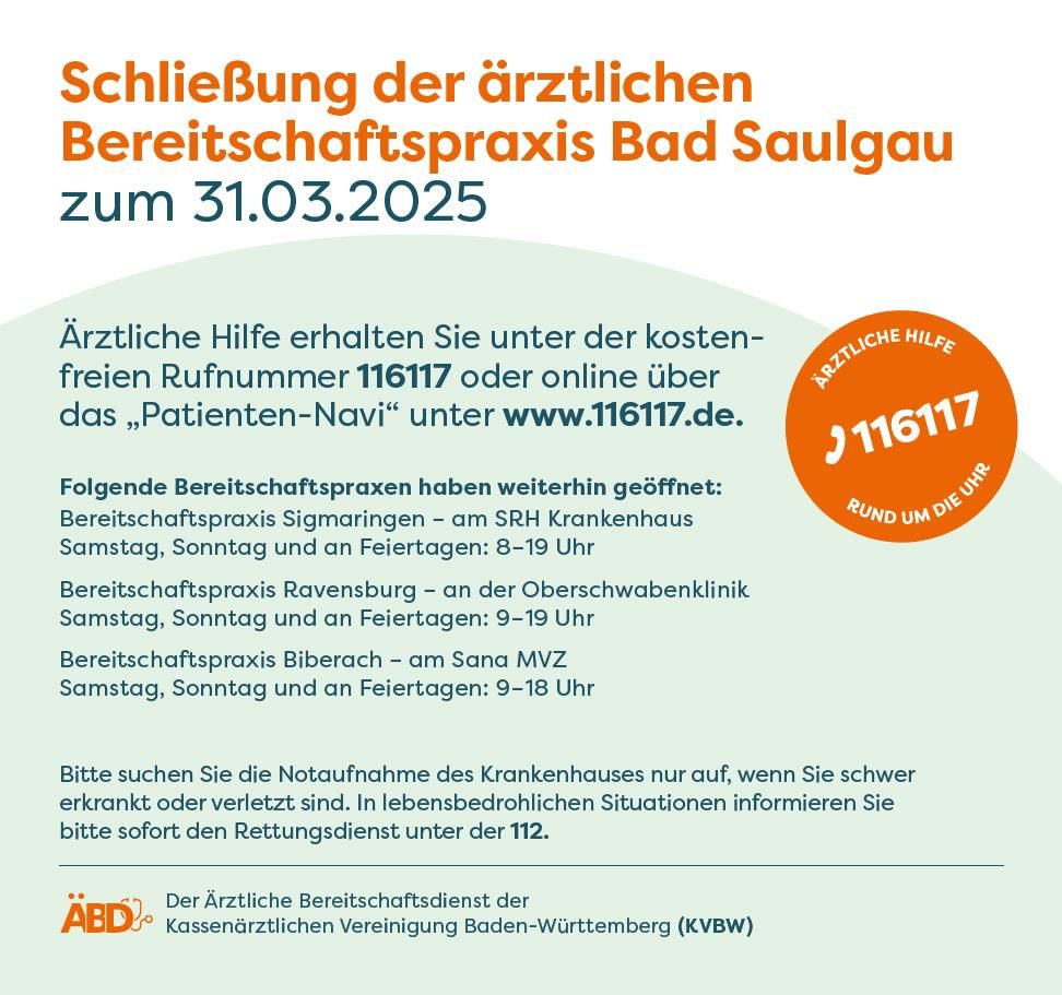 Übersichtstabelle ärztlicher Bereitschaftsdienst