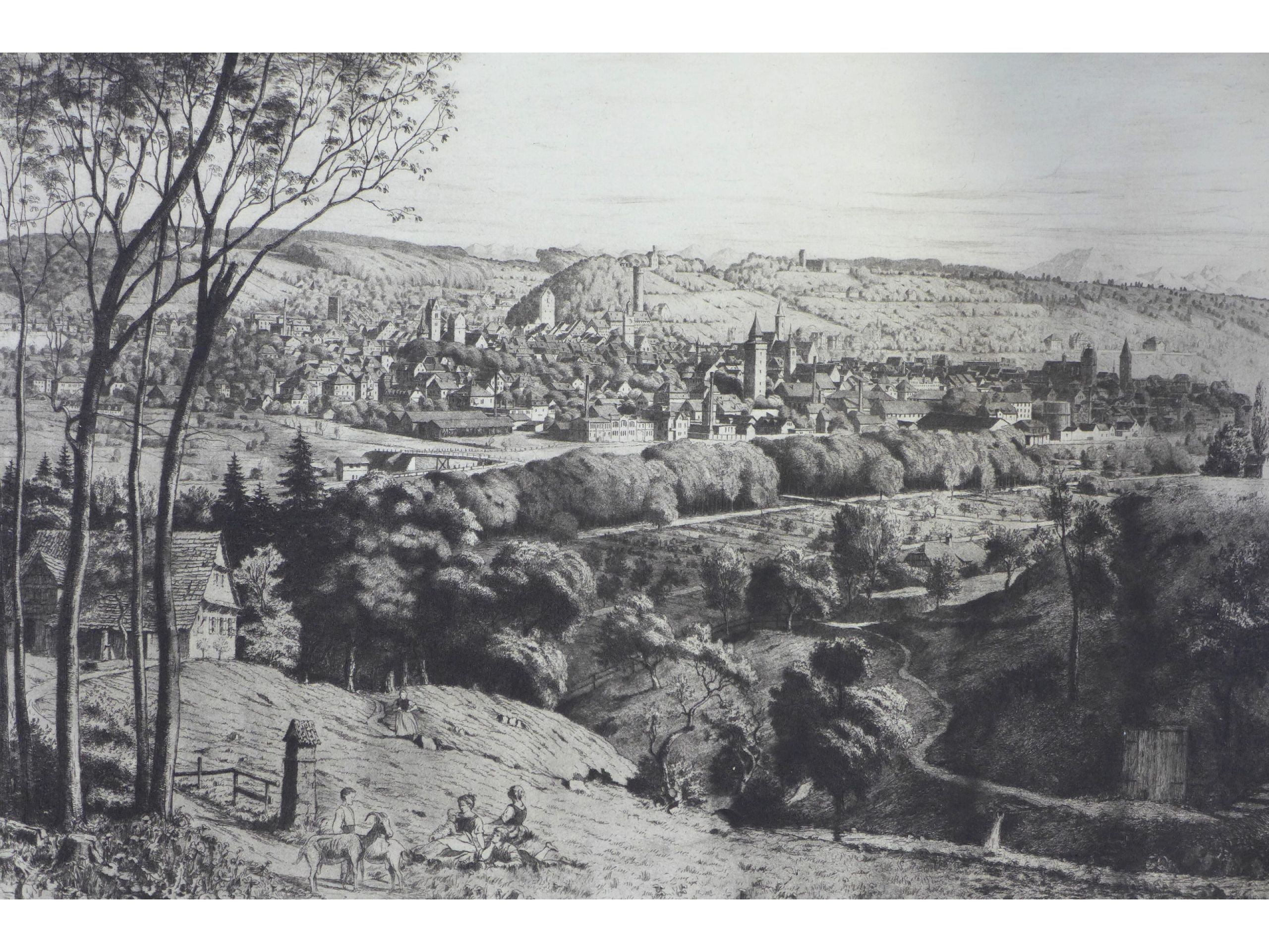 &#039;Ravensburg&#039;, um 1890, Radierung, 34 x 50 cm, 80 € 