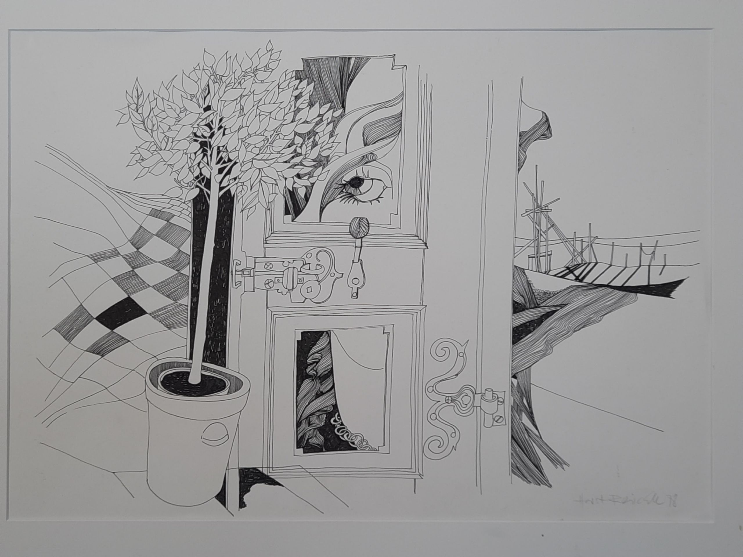 'Gedankenspiele', 1978, Tusche auf Papier, 43 x 41 cm, 280 € 