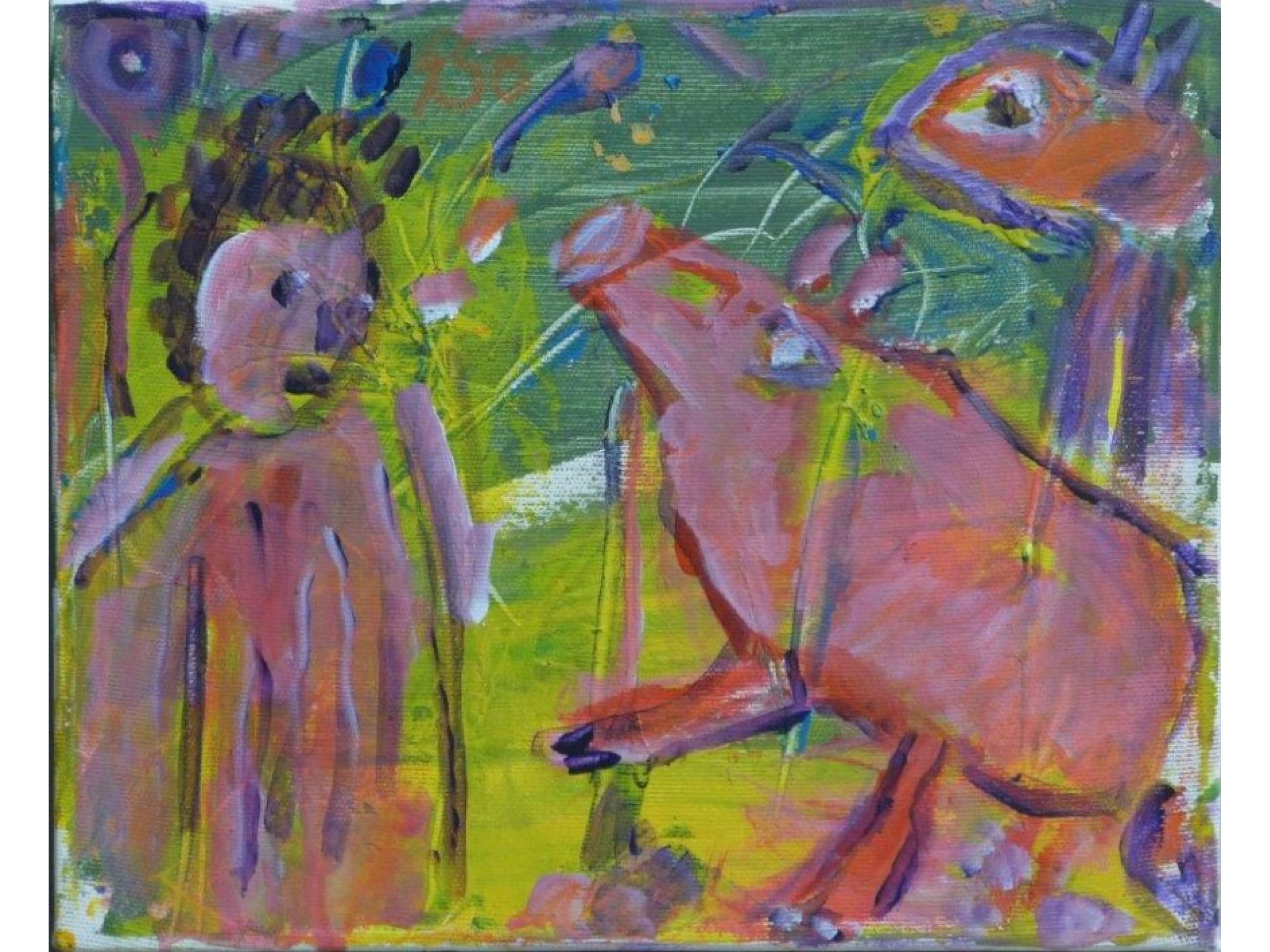 'Seltsame Begegnung', 2018, Acryl auf Leinwand, 25 x 30 cm, 80 € 