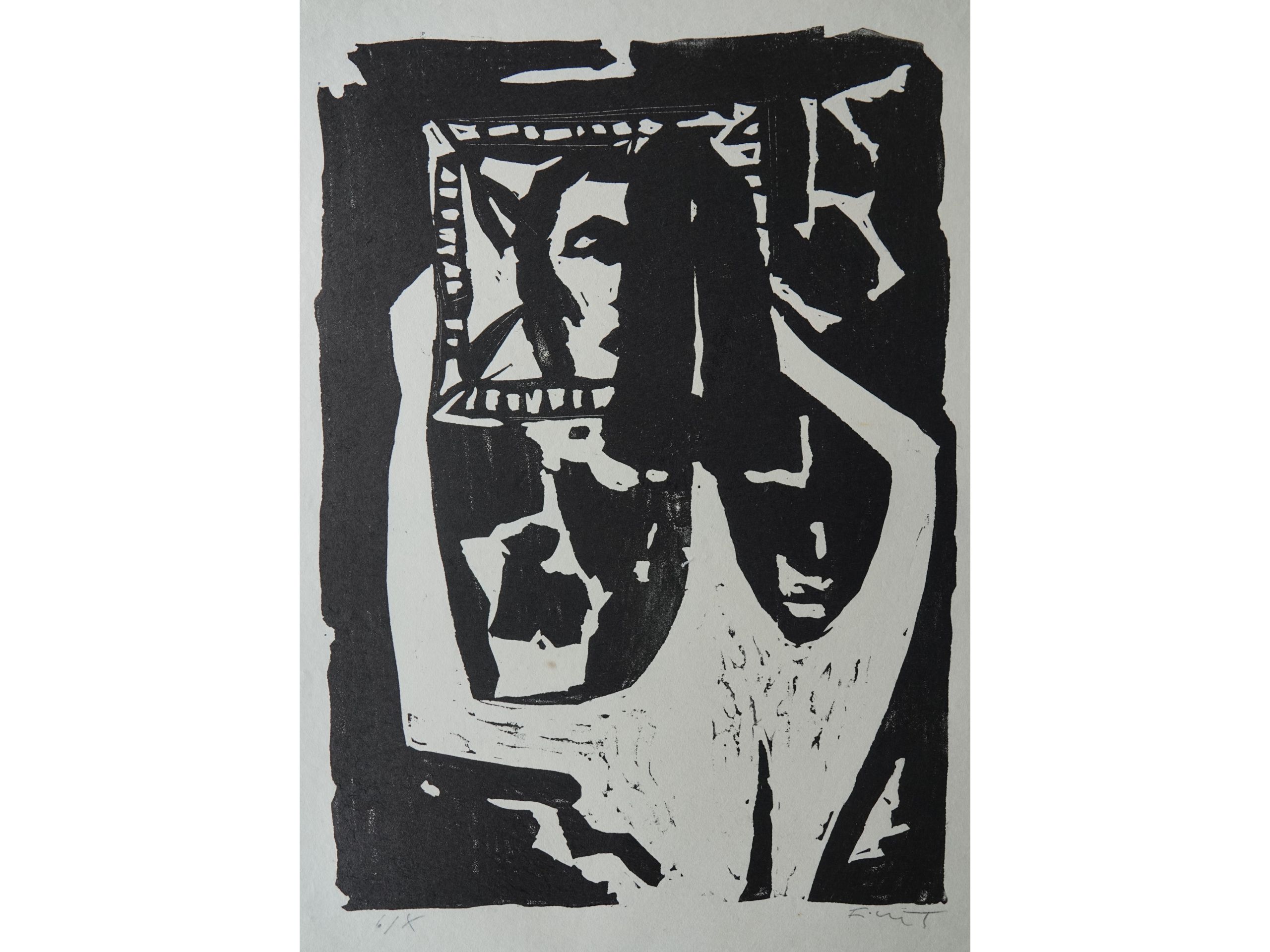 André Ficus, 'Frau vor Spiegel', um 1960, Linolschnitt, 60 x 50 cm, 100 € 
