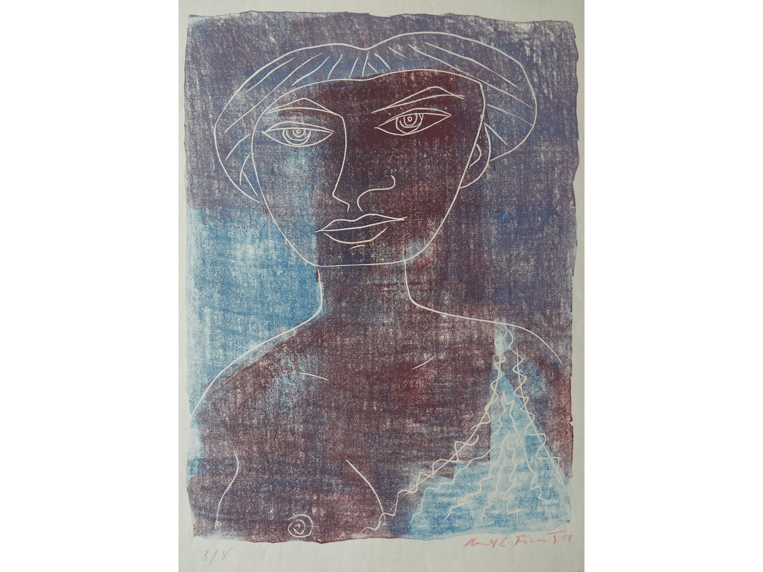André Ficus, 'Junge Frau im Hemd', 1958, Linolschnitt, 40 x 30 cm, 150 € 