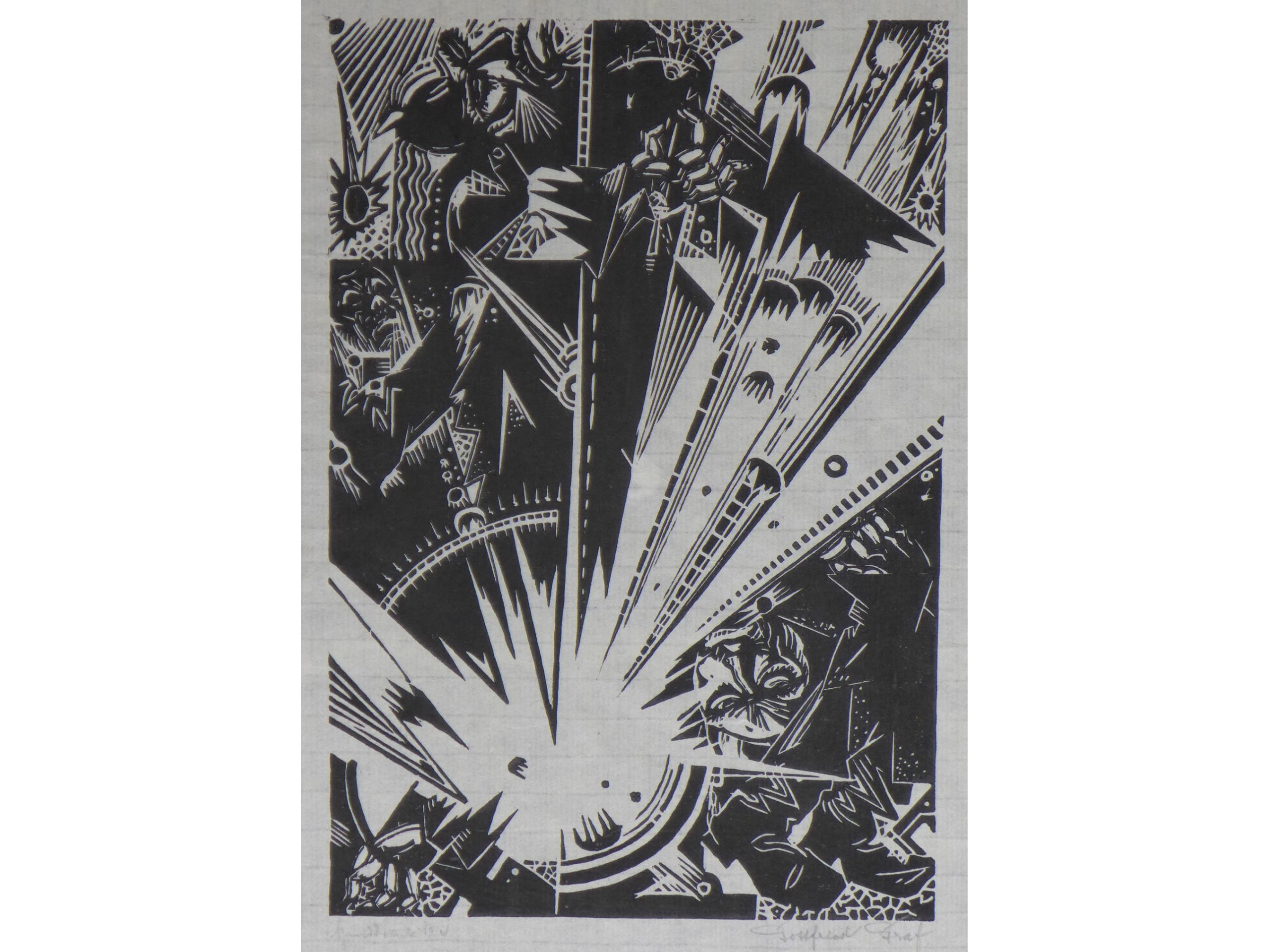 Gottfried Graf, 'Granate', 1916, Holzschnitt, signiert, 29 x 20 cm, 150 €
