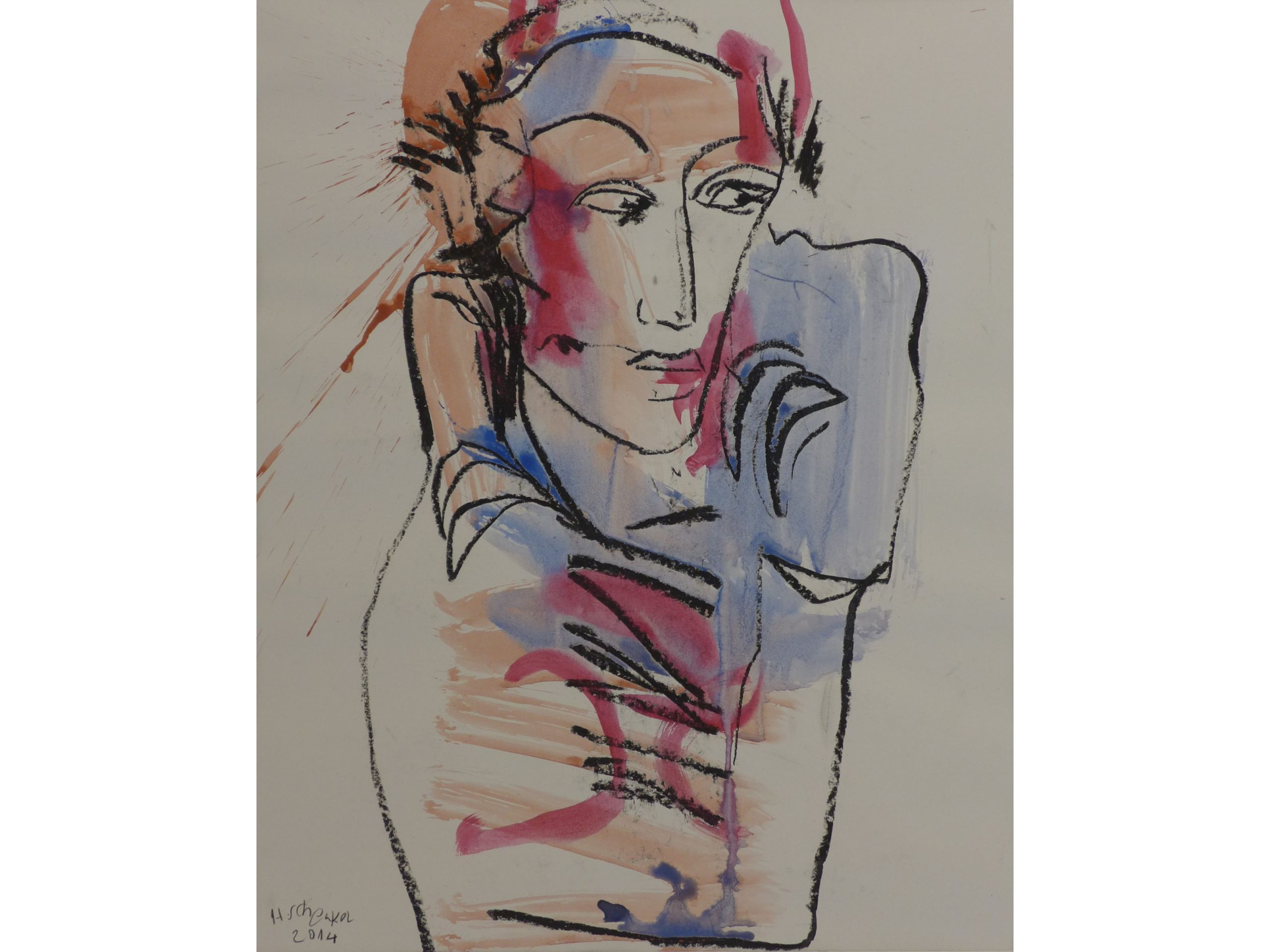 Hermann Schenkel, 'Posing', 2014, Ölkreide, Aquarell auf Papier, 50 x 40 cm, 300 € 