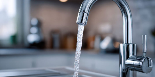Bild Wasser fließt aus Wasserhahn Bild Wasser fließt aus Wasserhahn